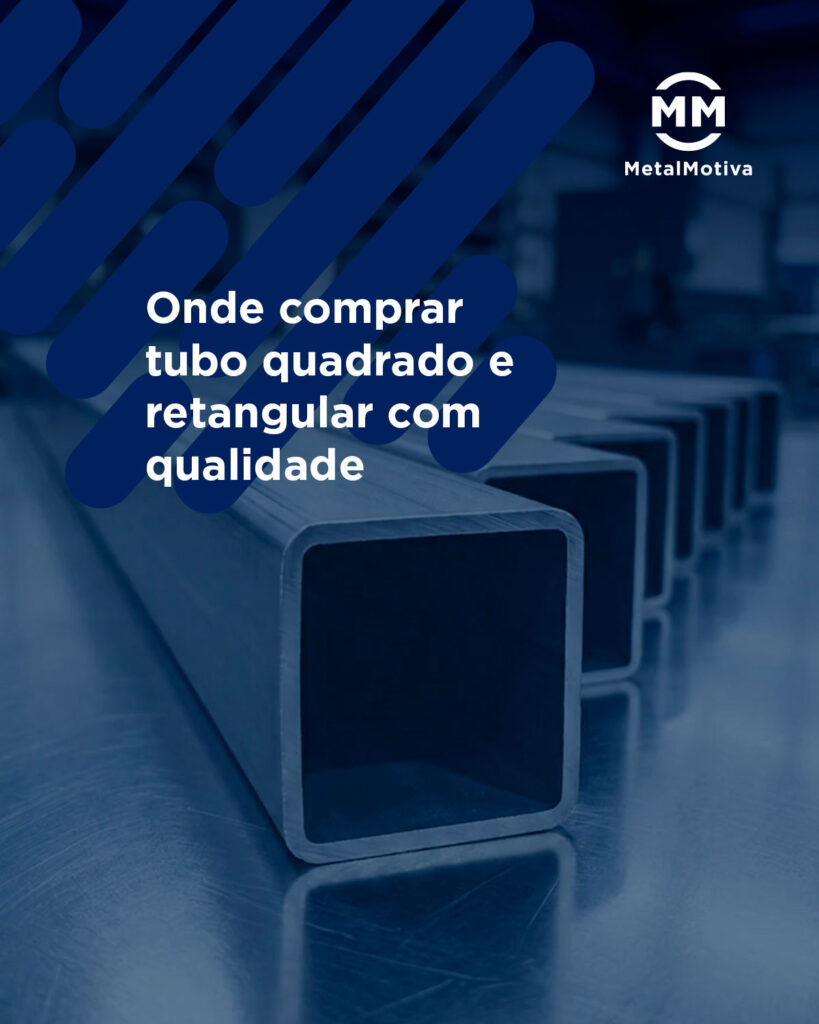 Blue promotional banner about buying quality square and rectangular metal tubes, with MetalMotiva logo in the top area.